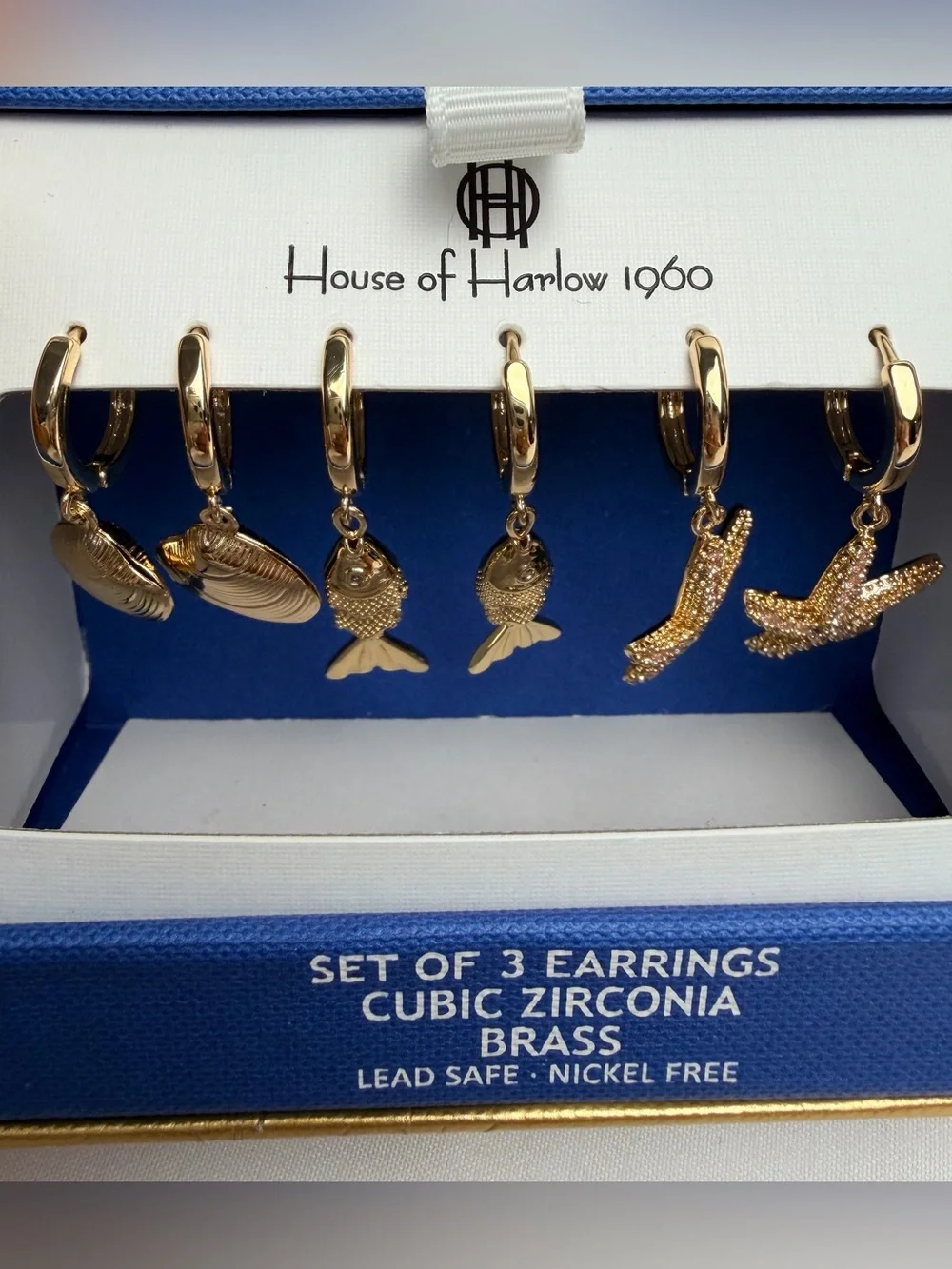 House of Harlow 1960 Gold Nautical Charm Huggie Earring Trio‎ coastal